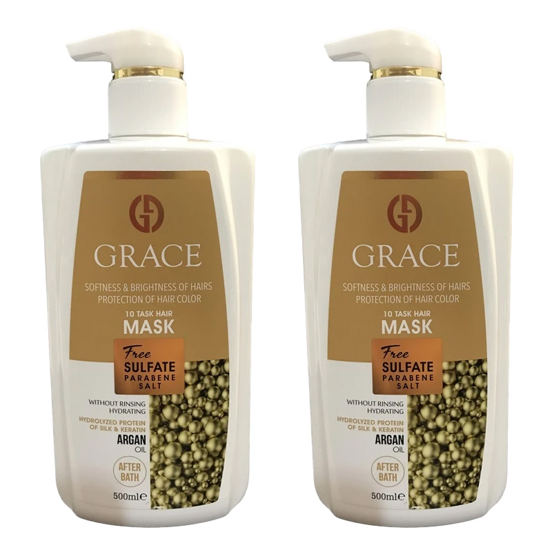 ماسک مو گریس مدل روغن آرگان پک دوعددی حجم 500 میلی‌لیتر | ترمیم و تغذیه موهای خشک و آسیب دیده