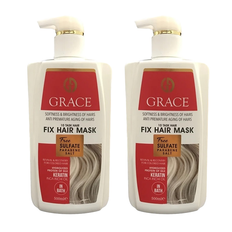 ماسک مو گریس مدل کراتین پک دوعددی حجم 500 میلی‌لیتر | ترمیم و محافظت موهای رنگ شده بدون سولفات