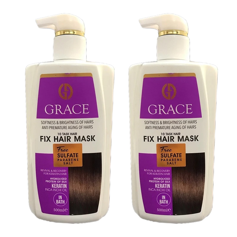 ماسک مو کراتین گریس پک دوعددی حجم 500 میلی‌لیتر | بدون سولفات، ترمیم و تقویت موهای آسیب دیده