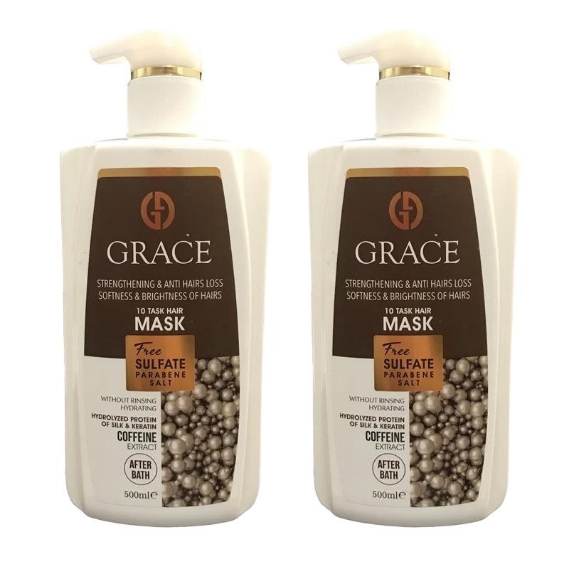 ماسک مو گریس مدل کافئین حجم 500 میلی‌لیتر | پک دوعددی ماسک مو بدون سولفات تقویت‌کننده و ضد وز